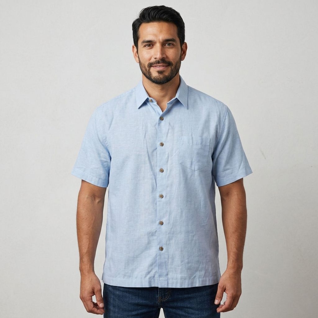 Cubavera Linen Camp Shirt Mens Xl Blue Short Sleeve Button Up